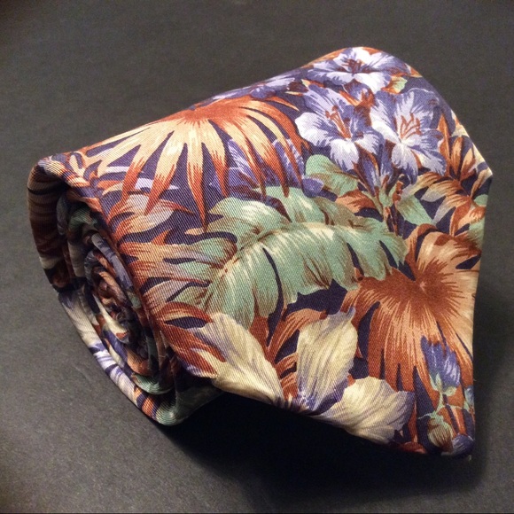 Mario Valentino Blue Floral Pattern Silk Neck Tie - Picture 1 of 4